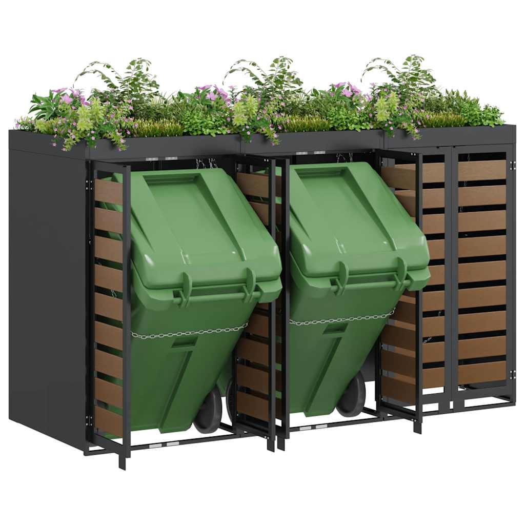 Wheelie Bin Opbevaring til 3 Affaldscontainere Stål Antracit