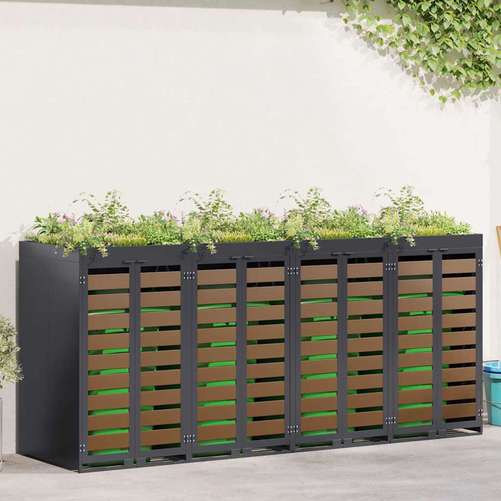 Wheelie Bin Opbevaring til 4 Affaldscontainere Stål Antracit