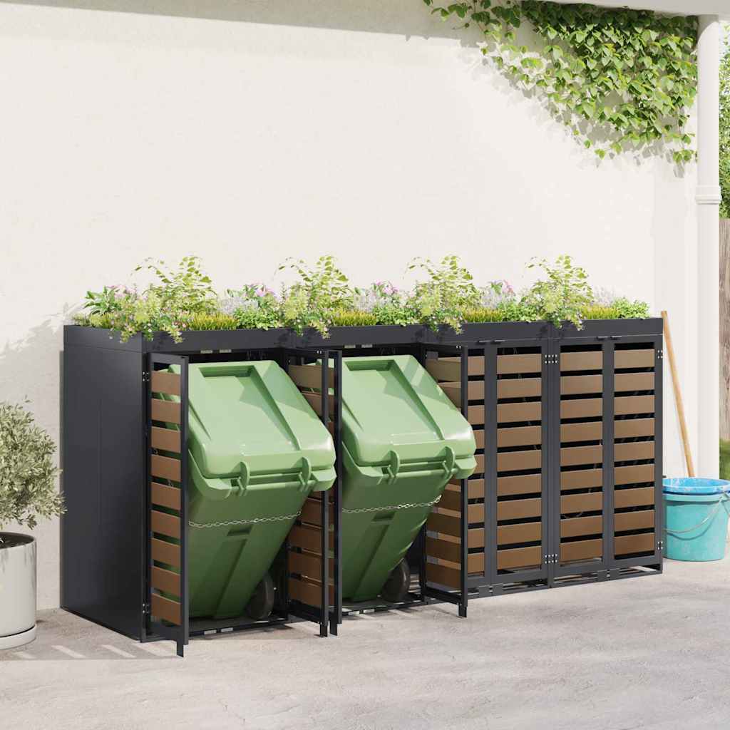 Wheelie Bin Opbevaring til 4 Affaldscontainere Stål Antracit