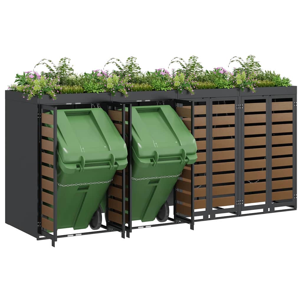 Wheelie Bin Opbevaring til 4 Affaldscontainere Stål Antracit
