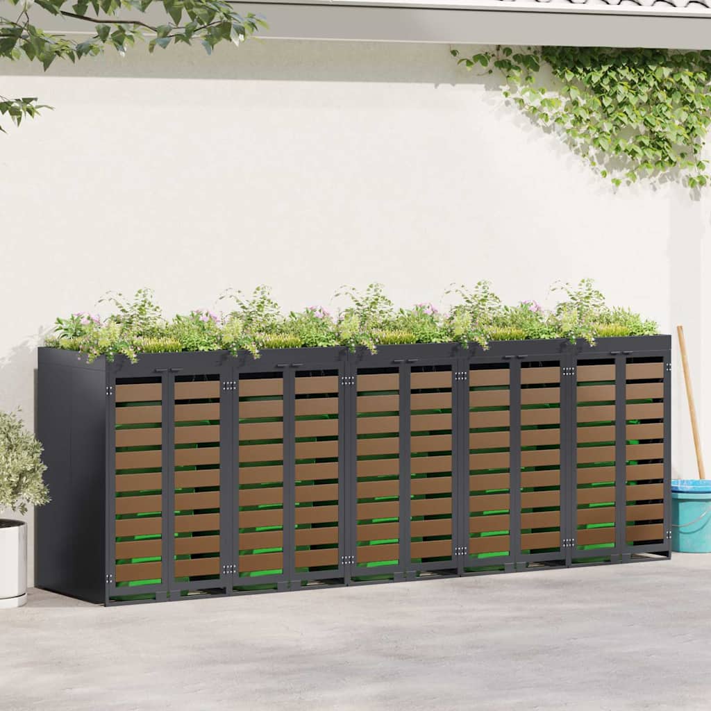 Wheelie Bin Opbevaring til 3 Affaldscontainere Stål Antracit