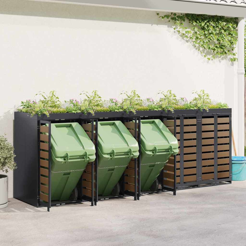 Wheelie Bin Opbevaring til 3 Affaldscontainere Stål Antracit