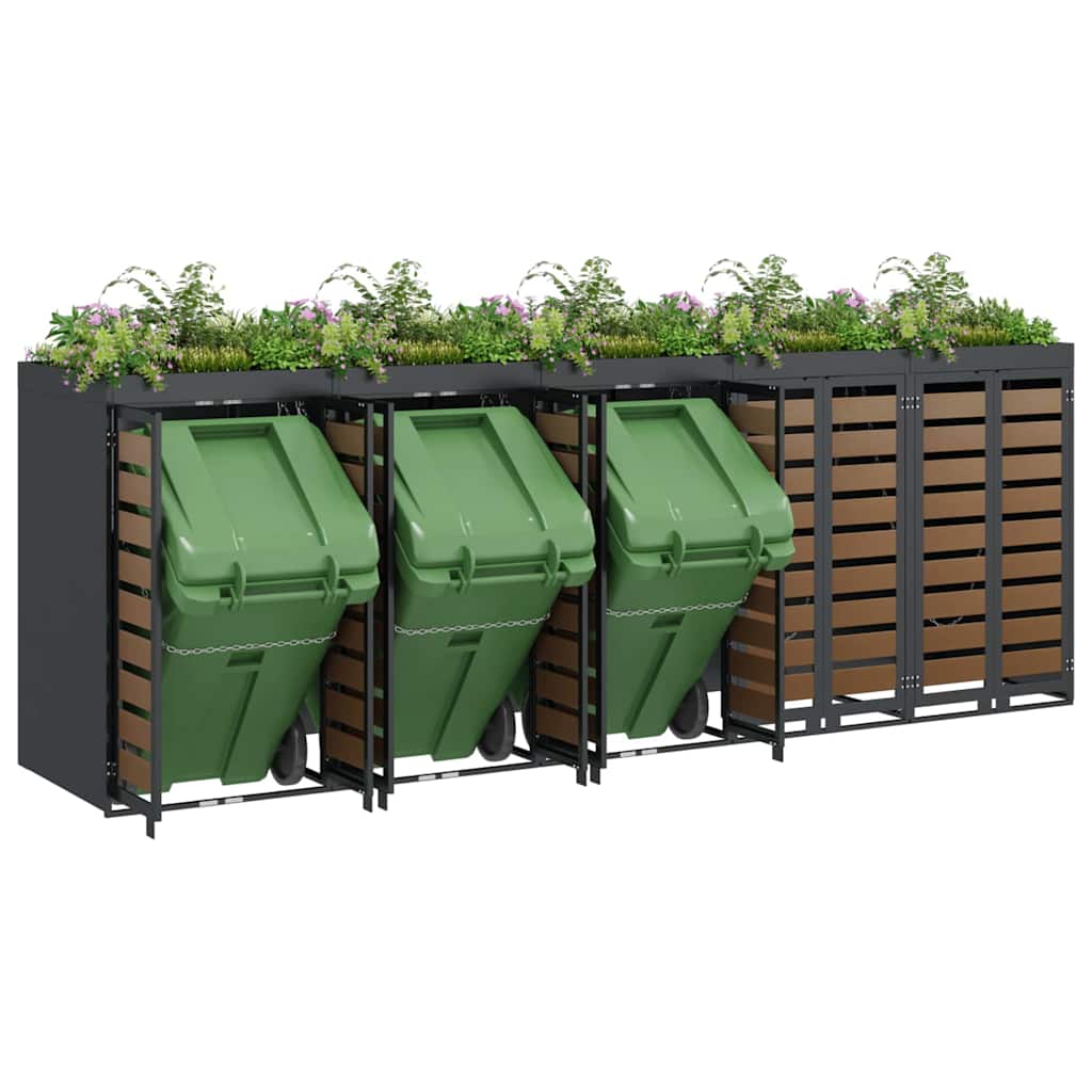 Wheelie Bin Opbevaring til 3 Affaldscontainere Stål Antracit