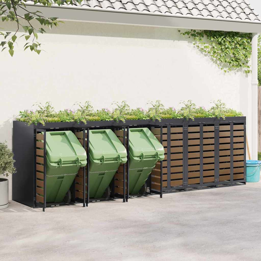 Wheelie Bin Opbevaring til 3 Affaldscontainere Stål Antracit