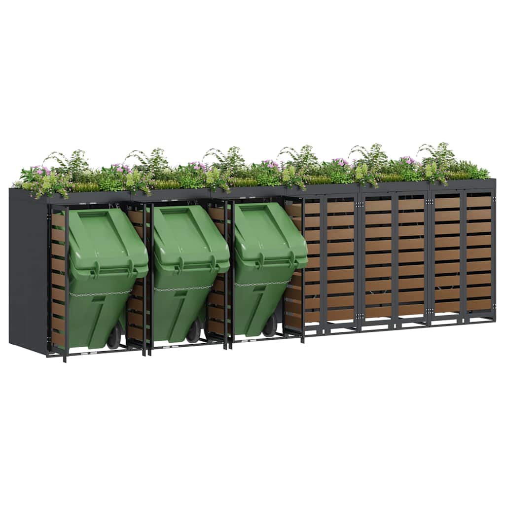 Wheelie Bin Opbevaring til 3 Affaldscontainere Stål Antracit