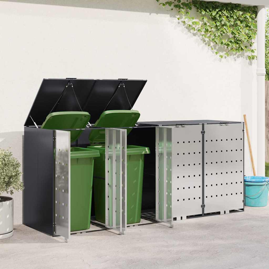 Wheelie Bin Opbevaring til 3 Affaldscontainere Rustfrit stål