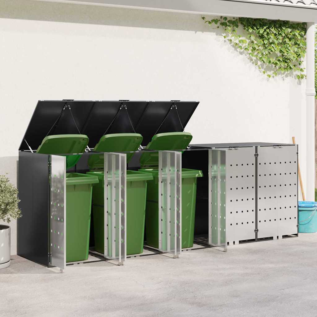 Wheelie Bin Opbevaring til 3 Affaldscontainere Rustfrit stål