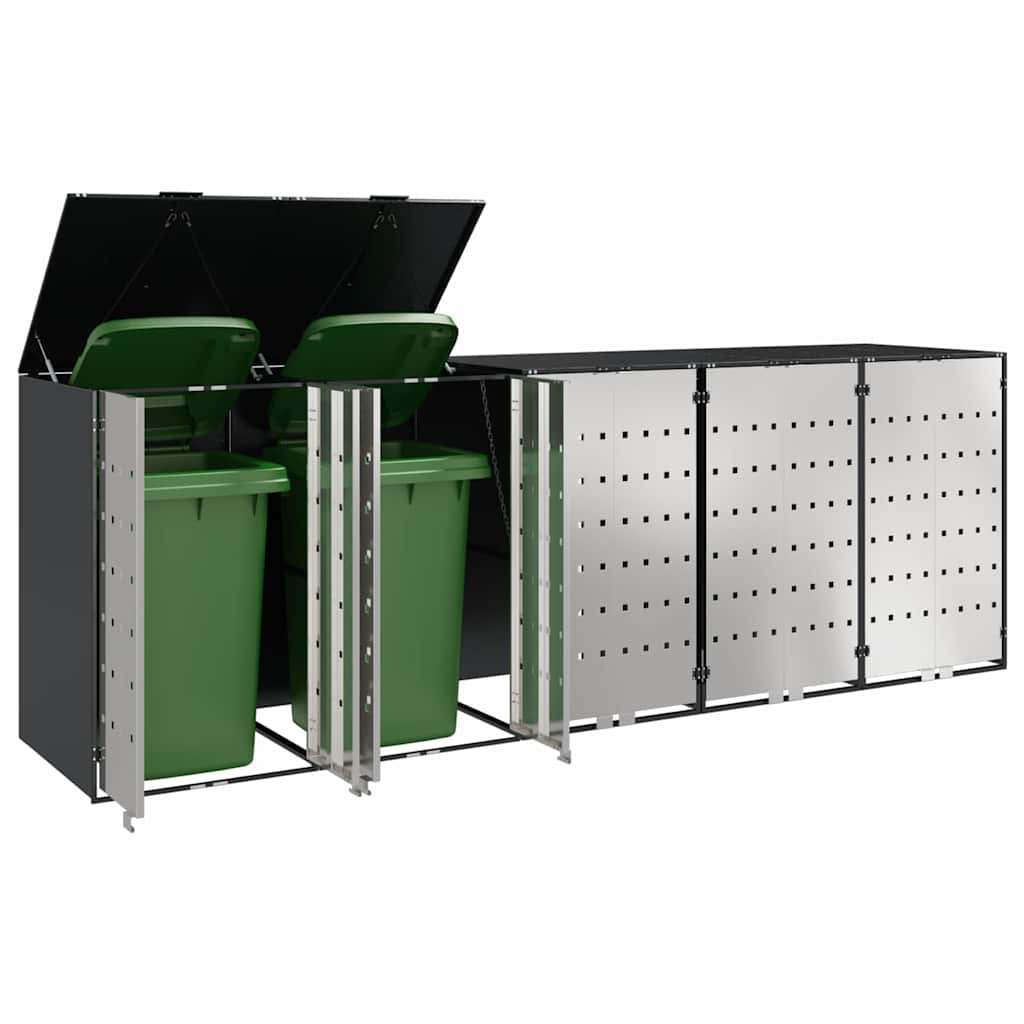 Wheelie Bin Opbevaring til 3 Affaldscontainere Rustfrit stål