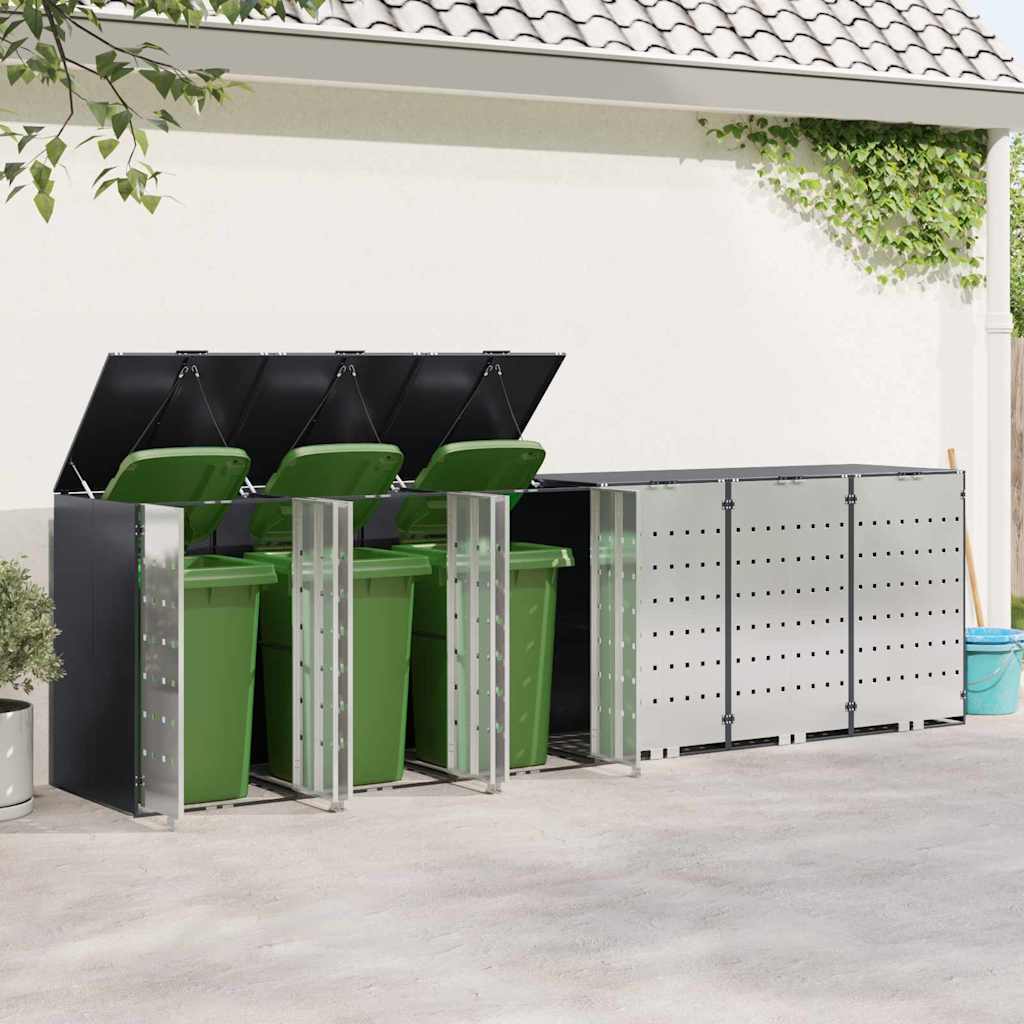Wheelie Bin Opbevaring til 3 Affaldscontainere Rustfrit stål