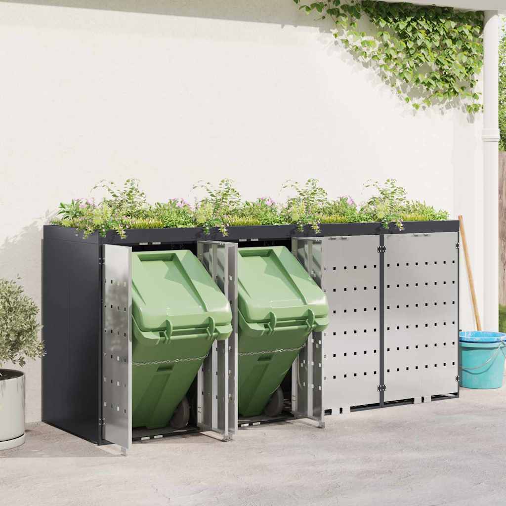 Wheelie Bin Opbevaring til 3 Affaldscontainere Rustfrit stål