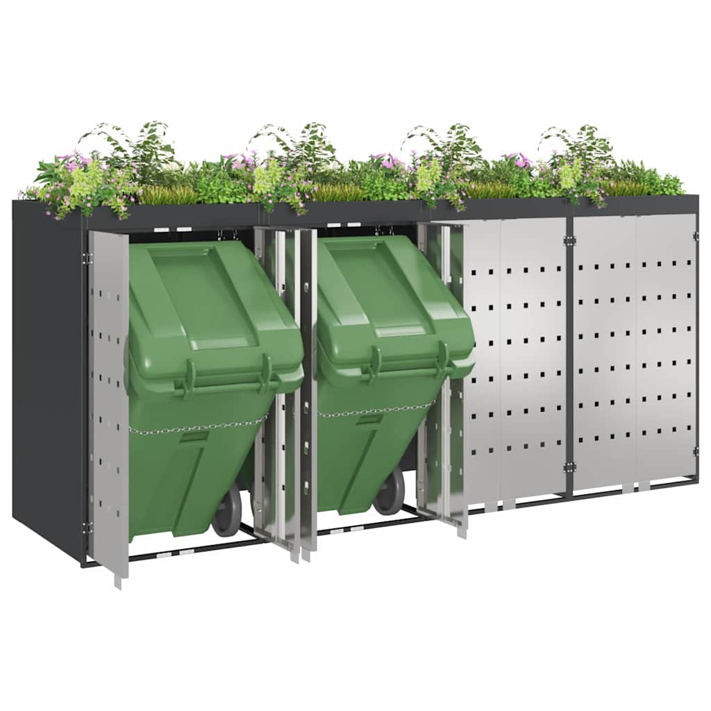 Wheelie Bin Opbevaring til 3 Affaldscontainere Rustfrit stål