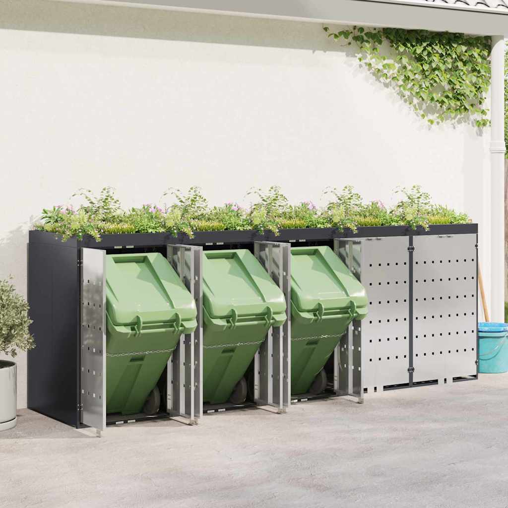 Wheelie Bin Opbevaring til 3 Affaldscontainere Rustfrit stål