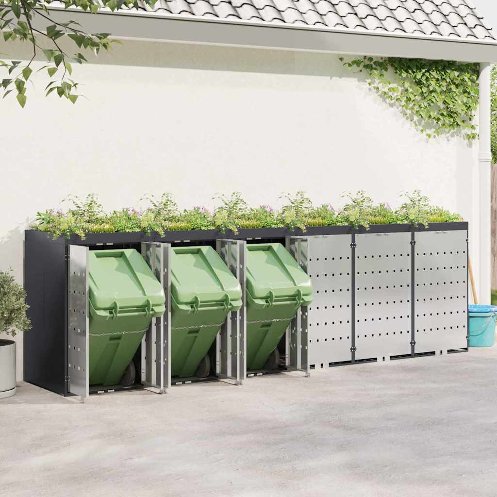 Wheelie Bin Opbevaring til 3 Affaldscontainere Rustfrit stål
