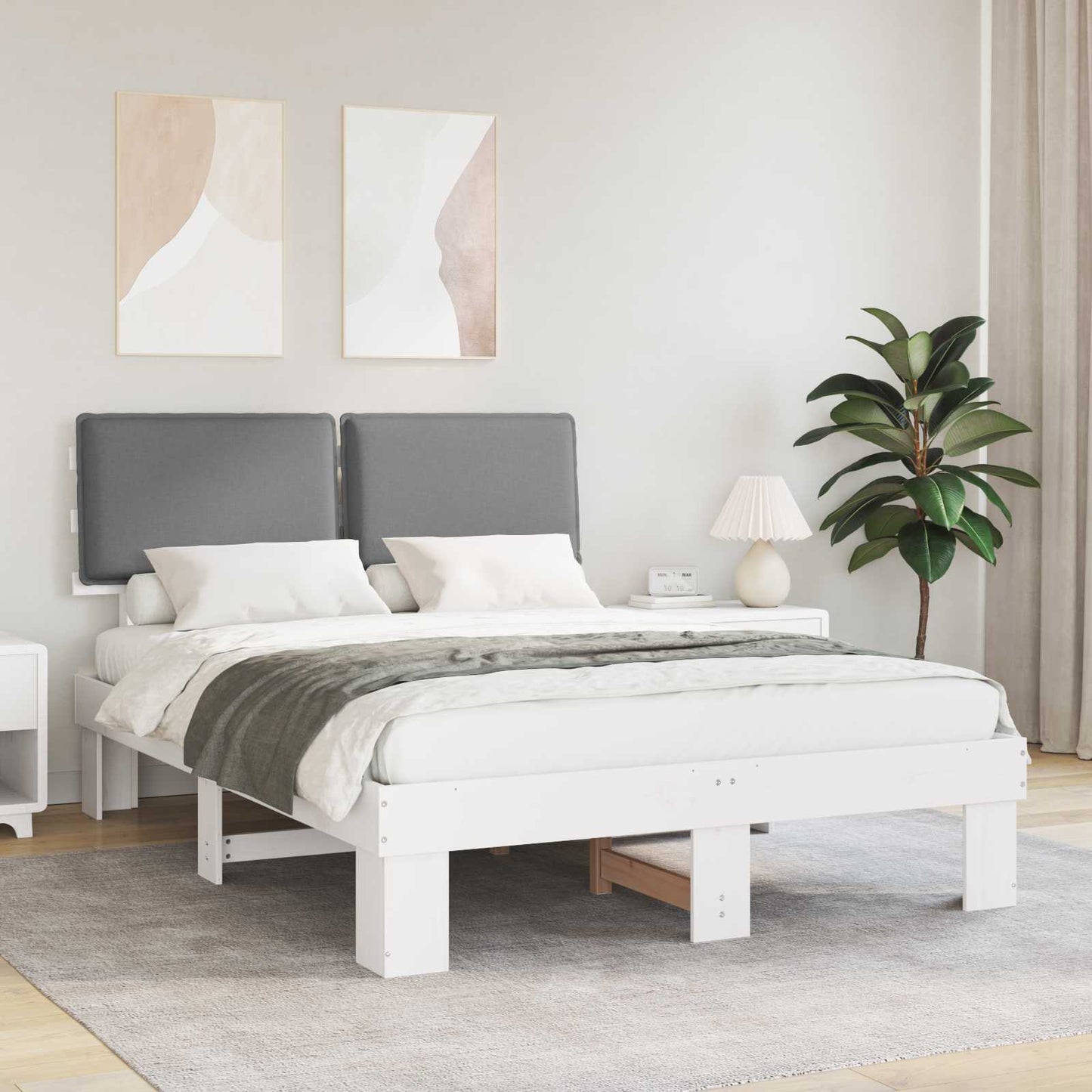 Sengestel med Polstret Hovedgavl Lysegrå 160 x 200 cm