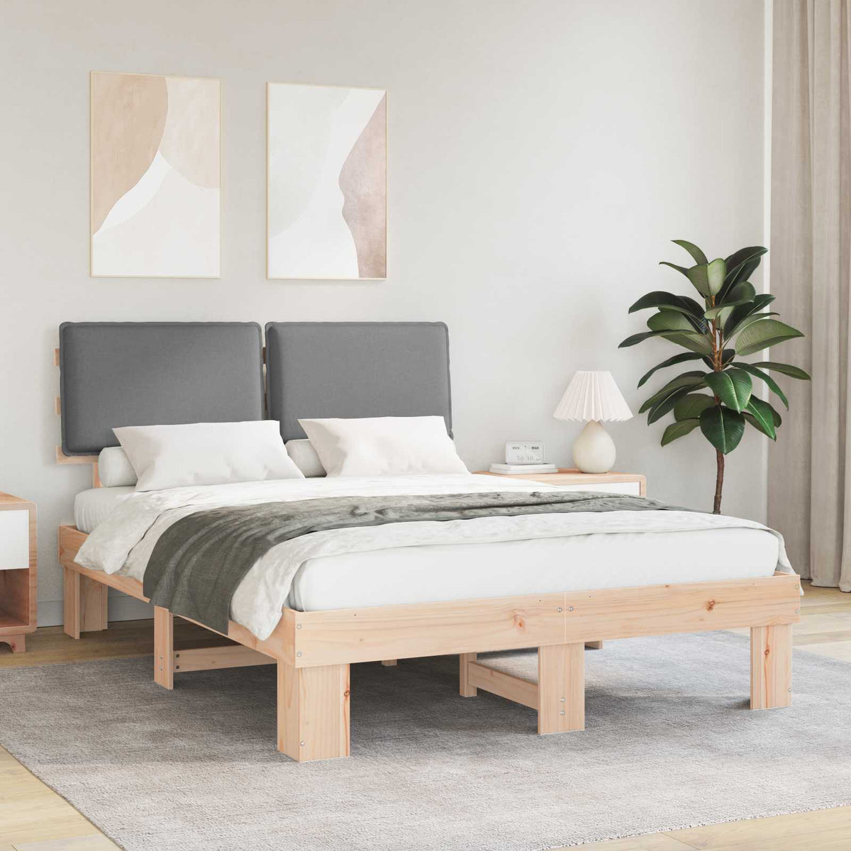 Sengestel med Polstret Hovedgavl Lysegrå 150 x 200 cm