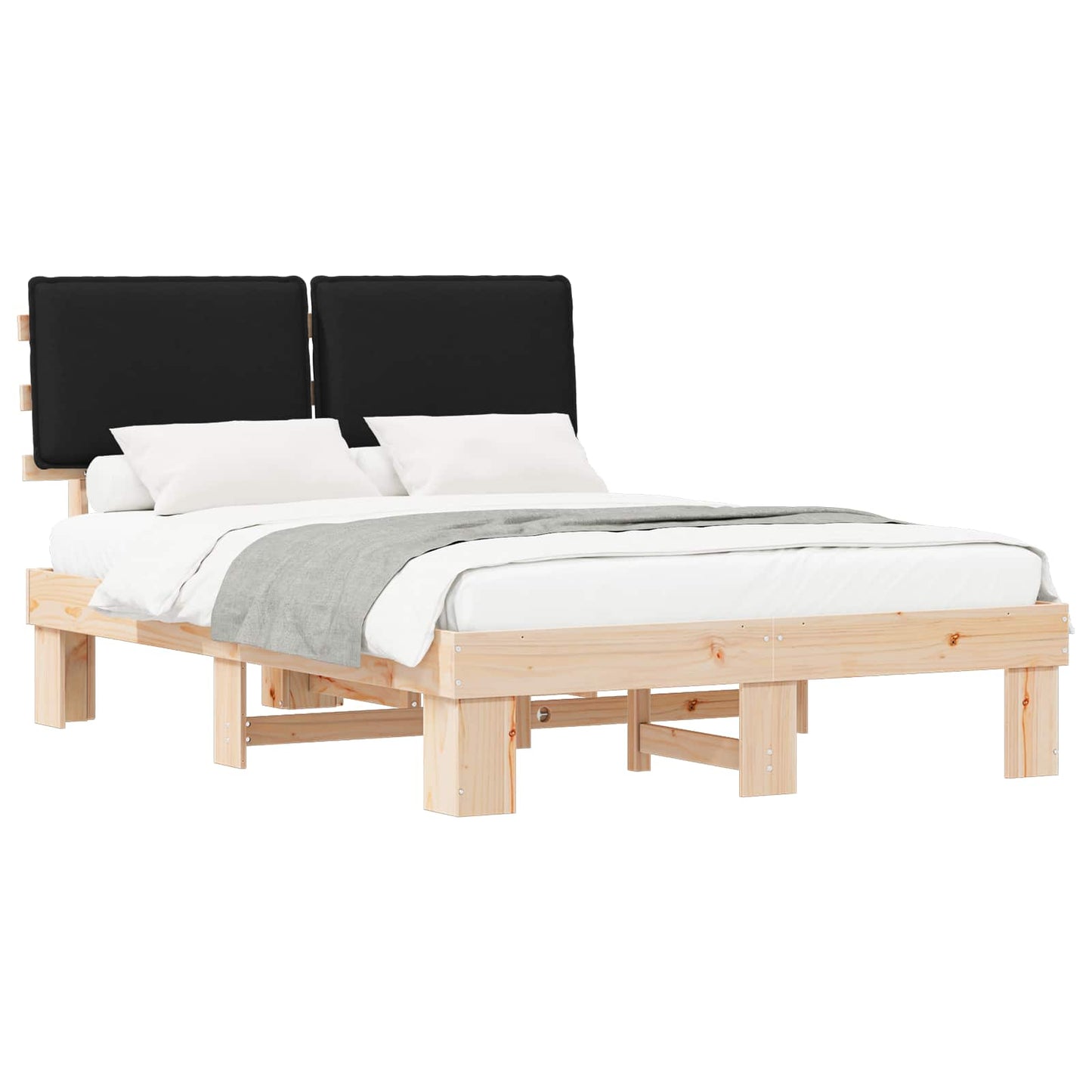 Sengestel med Polstret Hovedgavl Sort 150 x 200 cm
