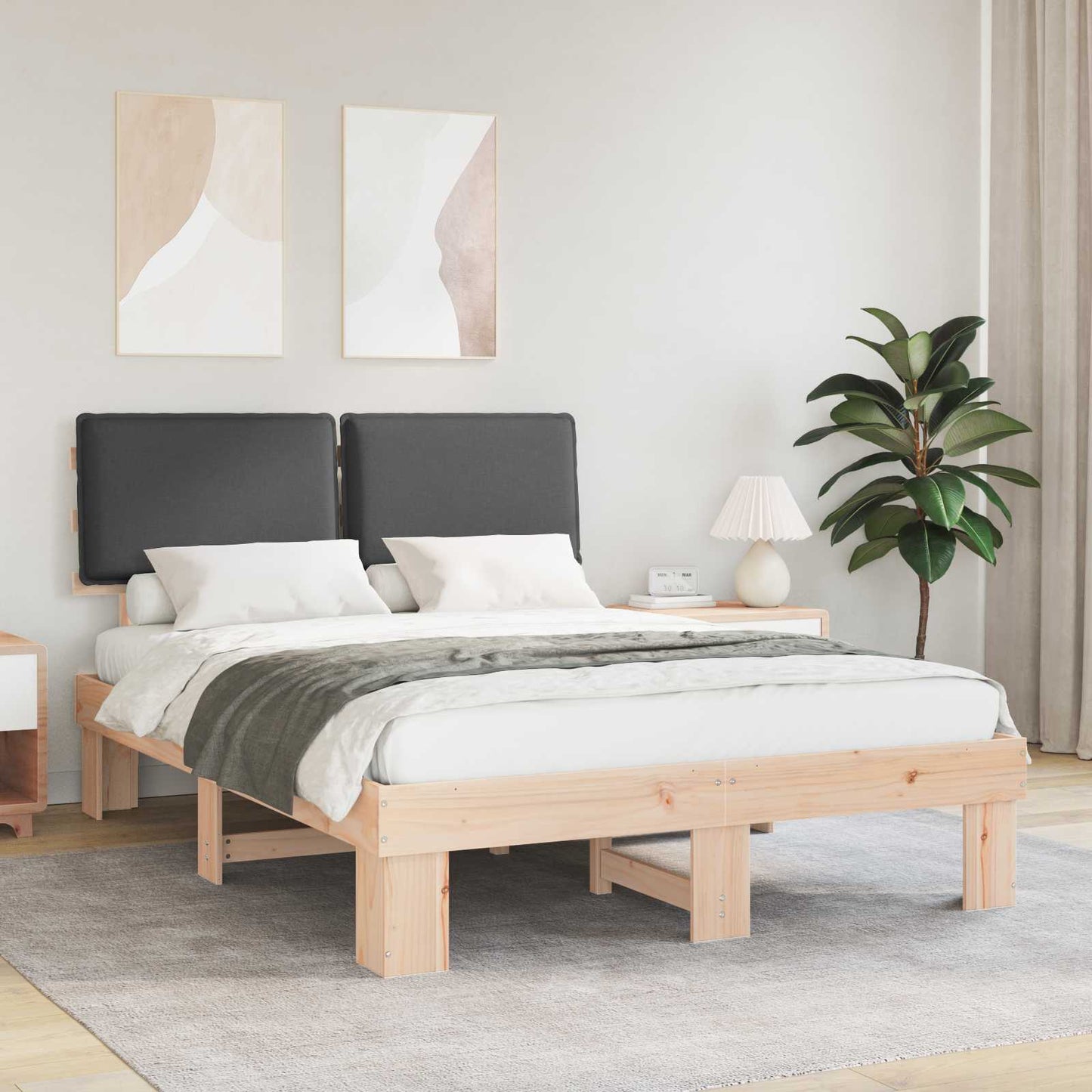 Sengestel med Polstret Hovedgavl Mørkegrå 140 x 200 cm