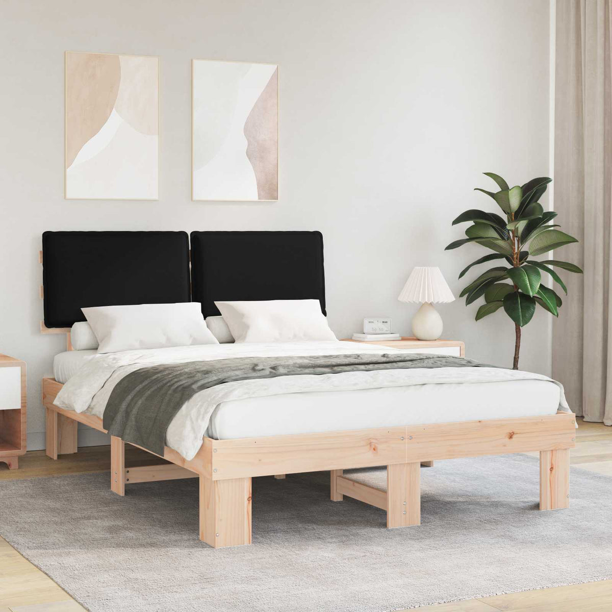 Sengestel med Polstret Hovedgavl Sort 140 x 200 cm