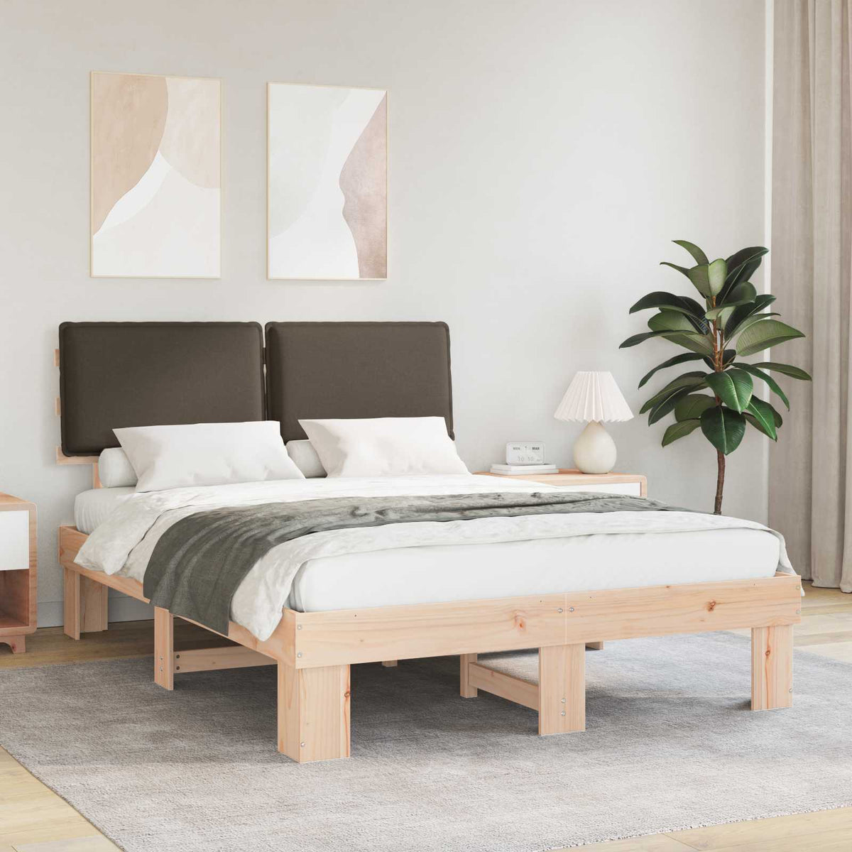 Sengestel med Polstret Hovedgavl Gråbrun 140 x 200 cm