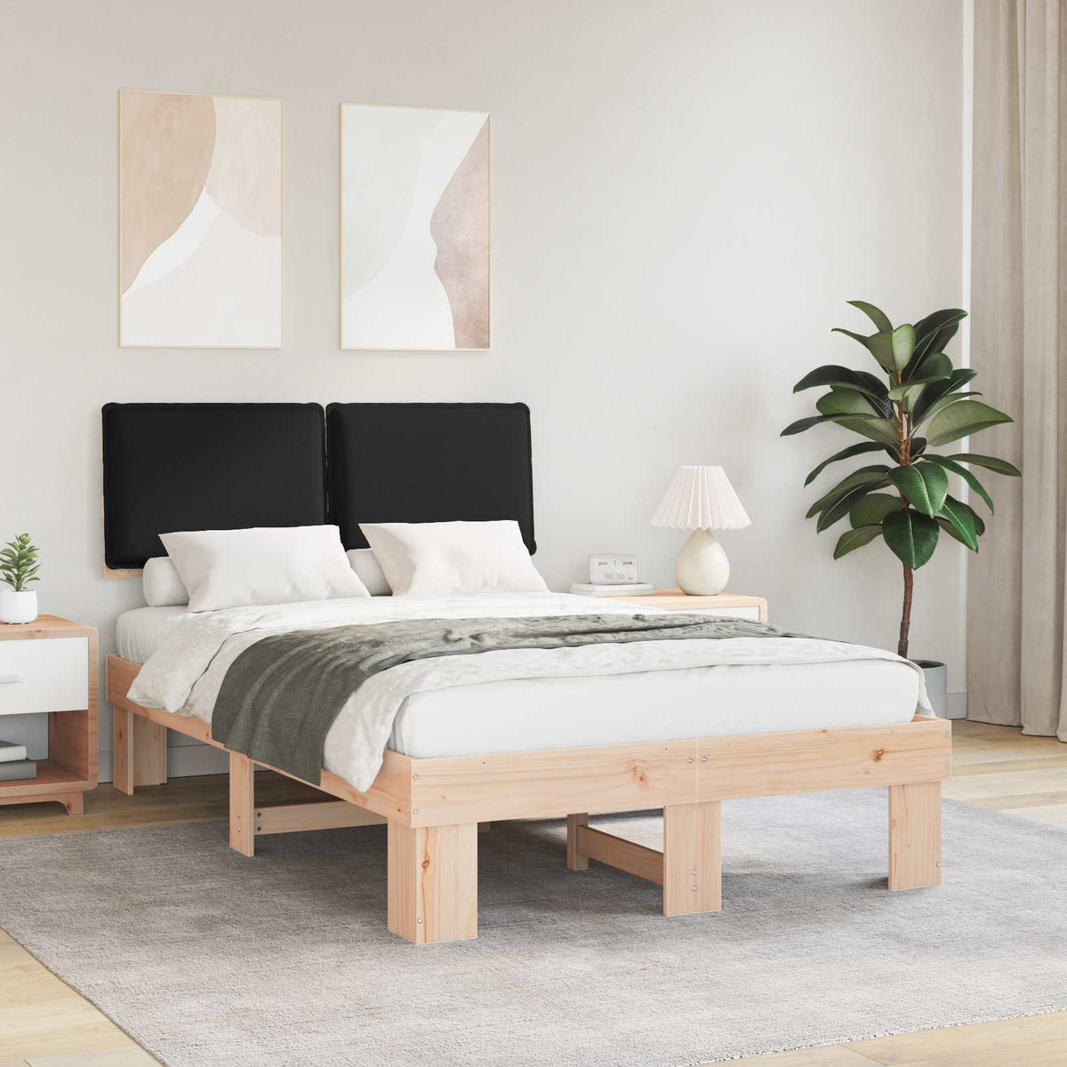 Sengestel med Polstret Hovedgavl Sort 120 x 200 cm