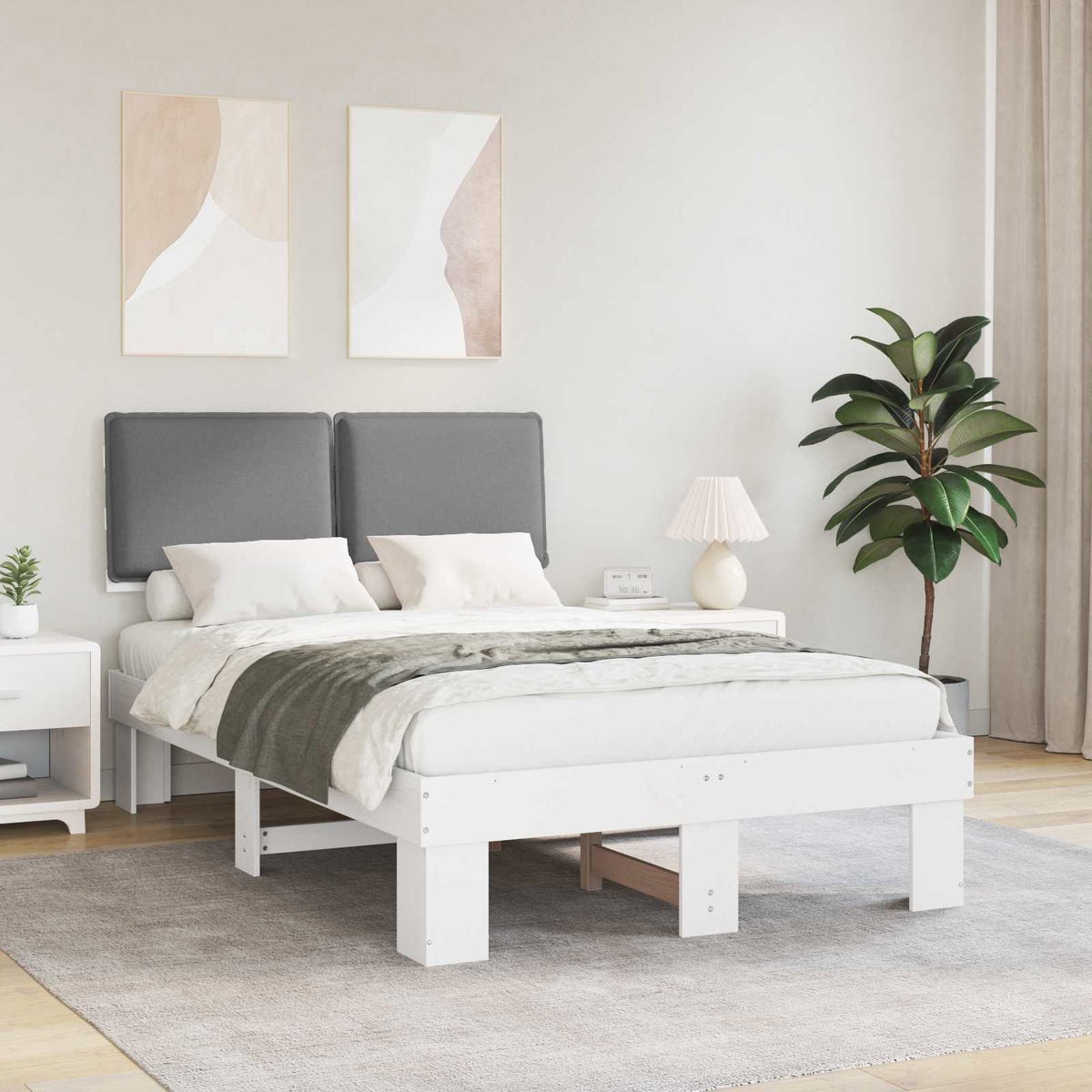 Sengestel med Polstret Hovedgavl Lysegrå 120 x 200 cm