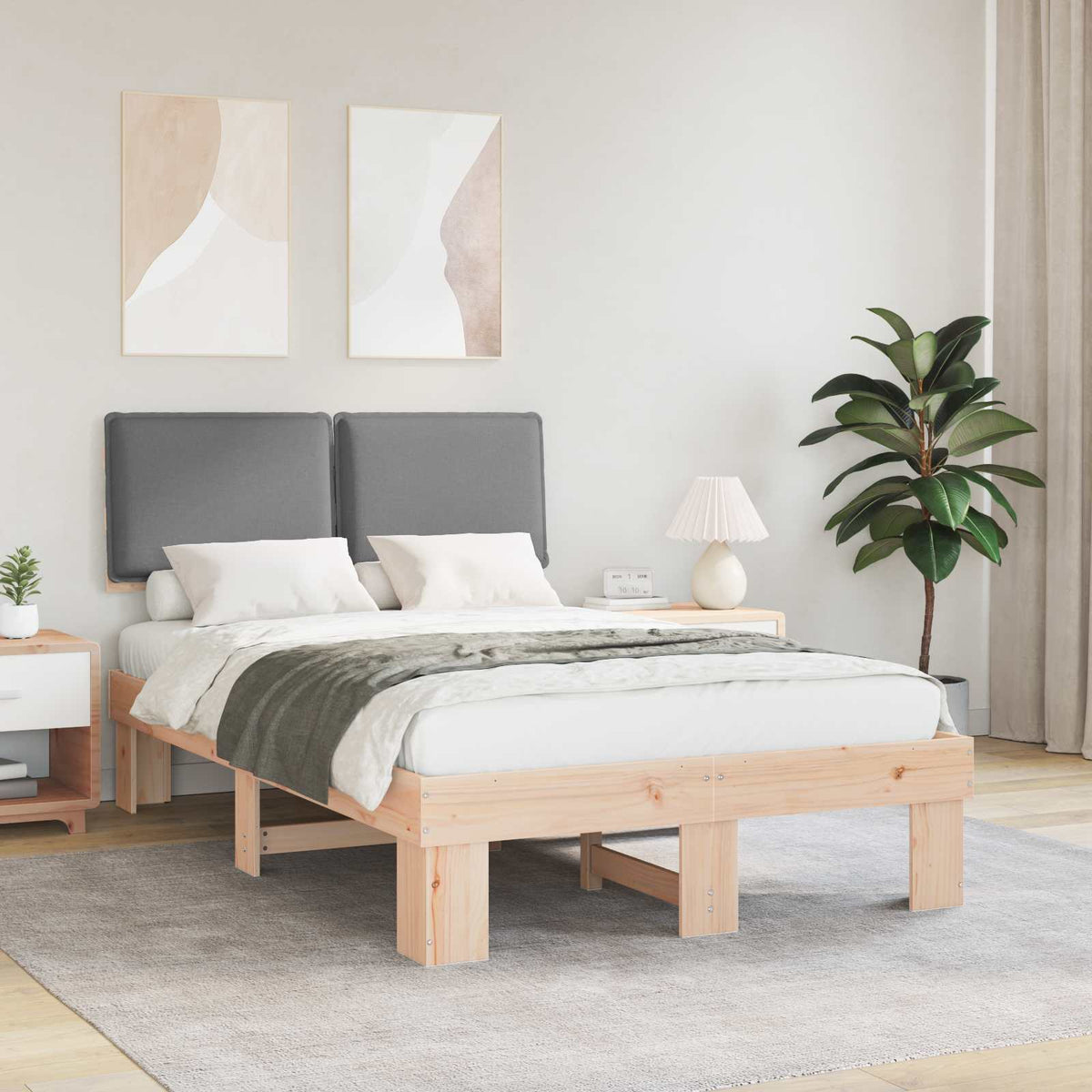Sengestel med Polstret Hovedgavl Lysegrå 120 x 190 cm