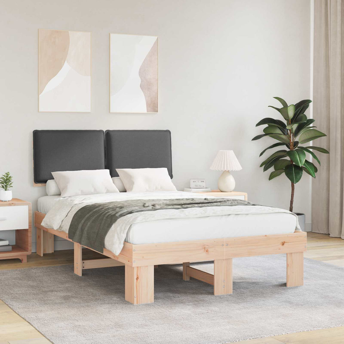 Sengestel med Polstret Hovedgavl Mørkegrå 120 x 190 cm