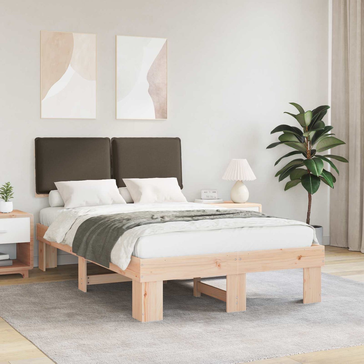 Sengestel med Polstret Hovedgavl Gråbrun 120 x 190 cm