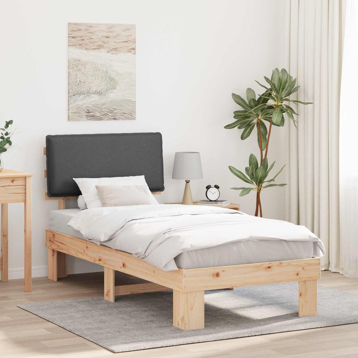 Sengestel med Polstret Hovedgavl Mørkegrå 90 x 200 cm