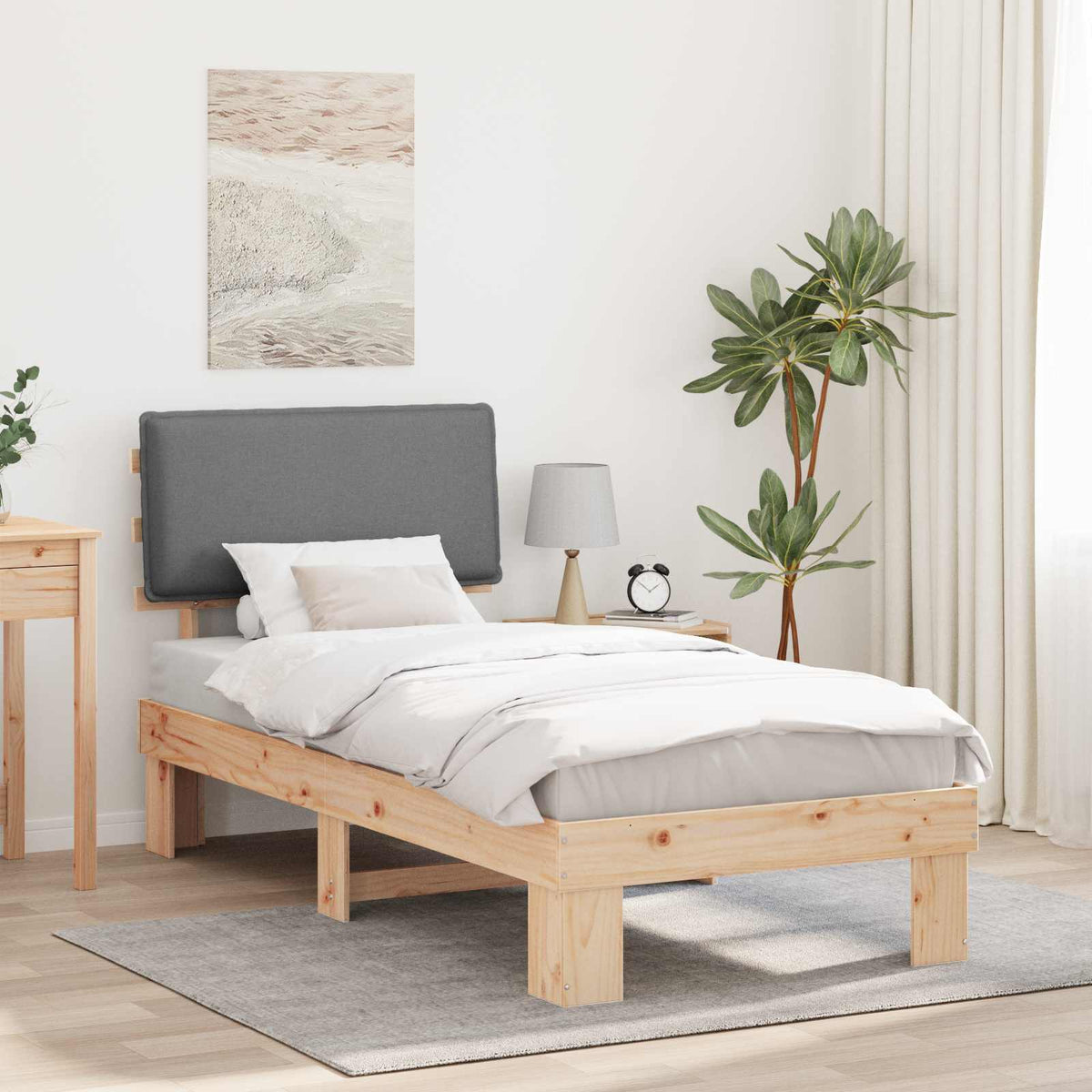 Sengestel med Polstret Hovedgavl Lysegrå 80 x 200 cm