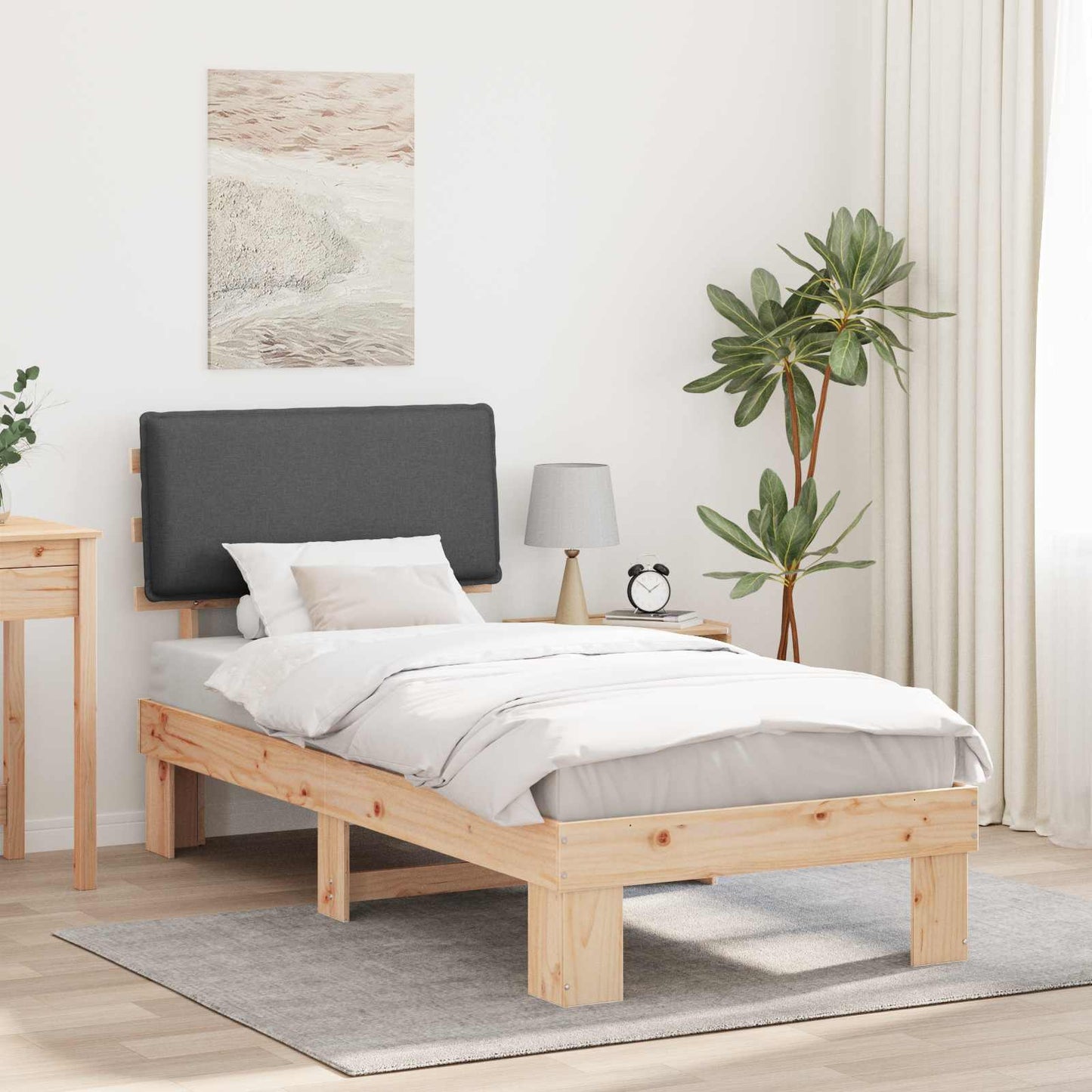 Sengestel med Polstret Hovedgavl Mørkegrå 80 x 200 cm