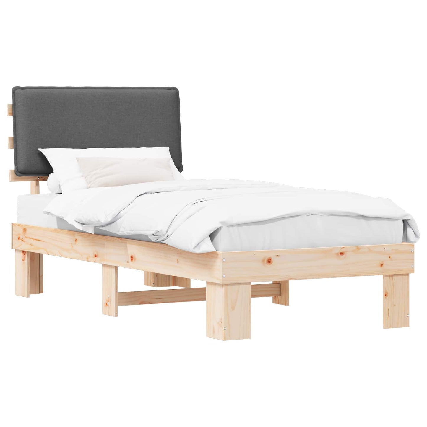 Sengestel med Polstret Hovedgavl Mørkegrå 90 x 190 cm
