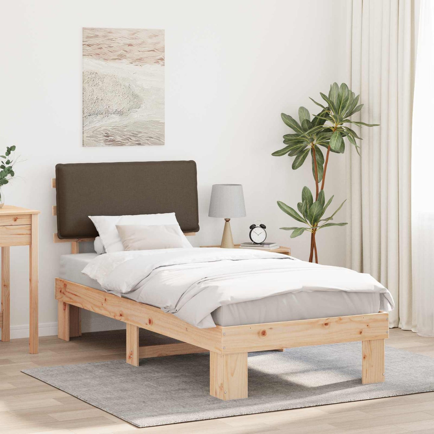 Sengestel med Polstret Hovedgavl Gråbrun 90 x 190 cm