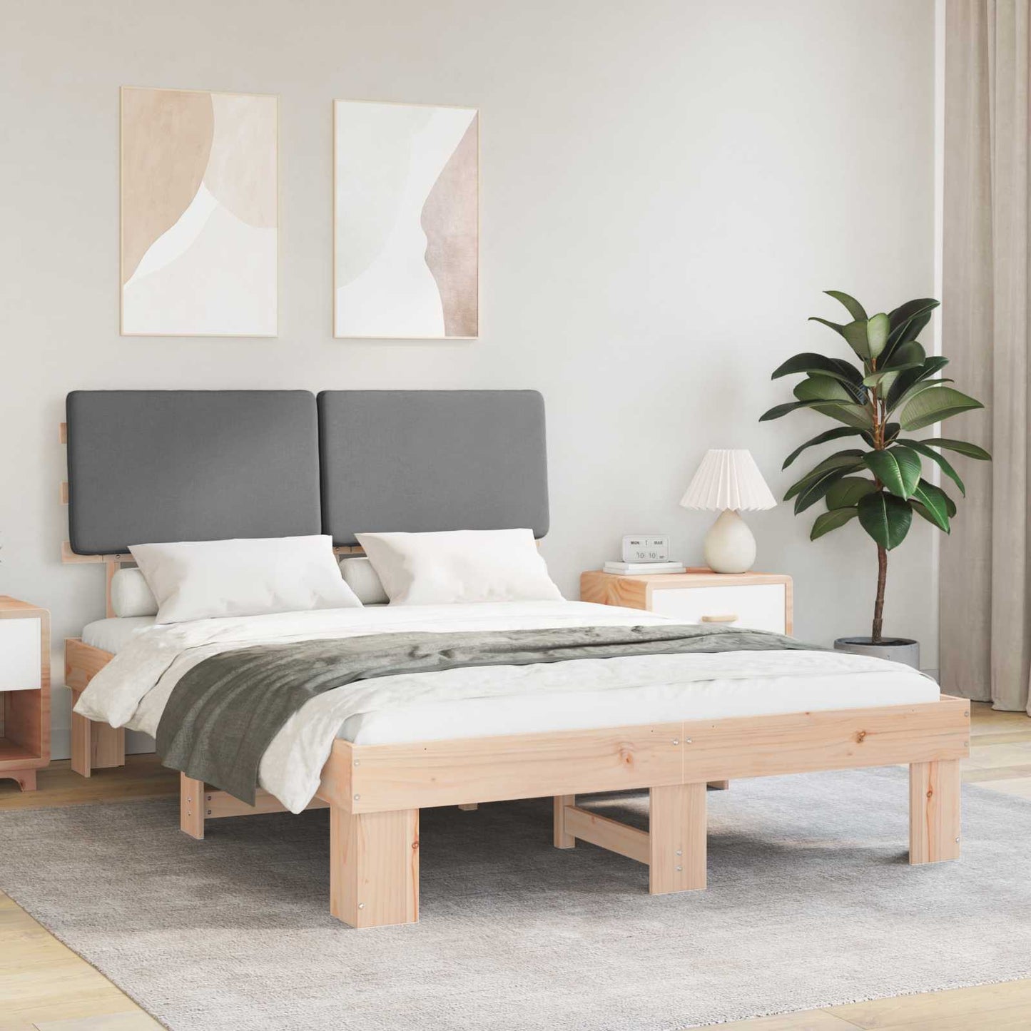 Sengestel med Polstret Hovedgavl Lysegrå 160 x 200 cm