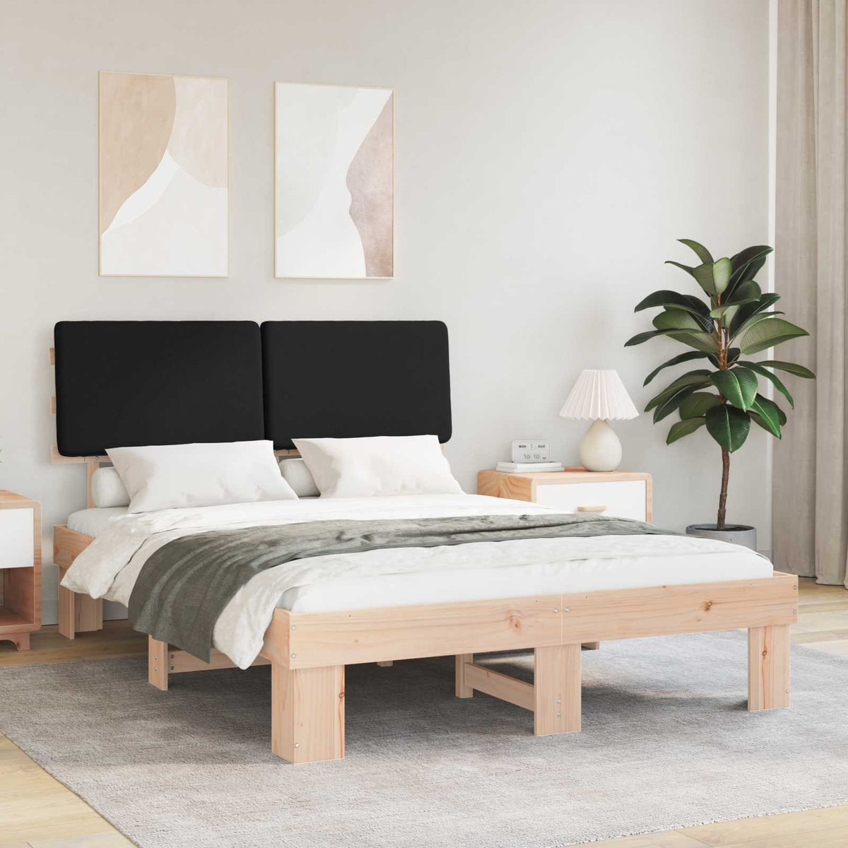 Sengestel med Polstret Hovedgavl Sort 140 x 200 cm