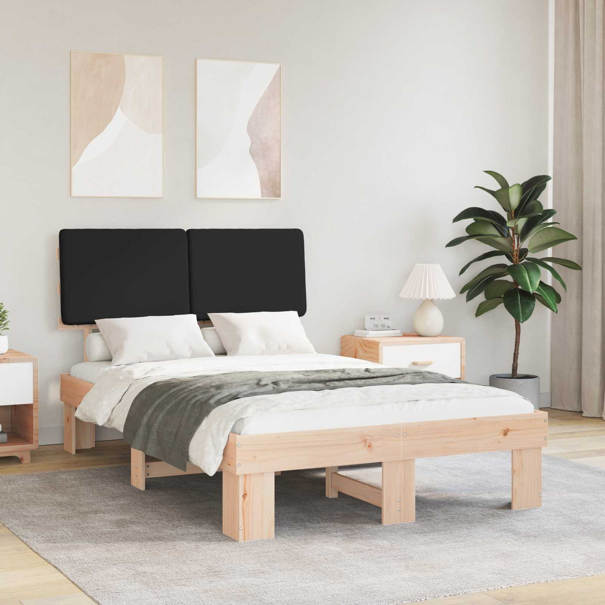 Sengestel med Polstret Hovedgavl Sort 120 x 200 cm