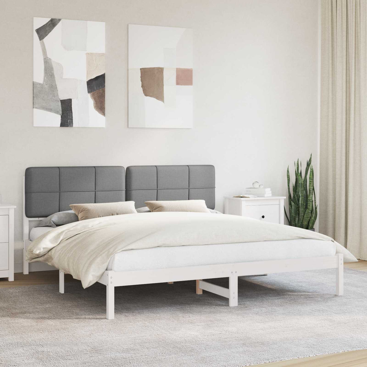 Sengestel med Polstret Hovedgavl Lysegrå 120 x 200 cm