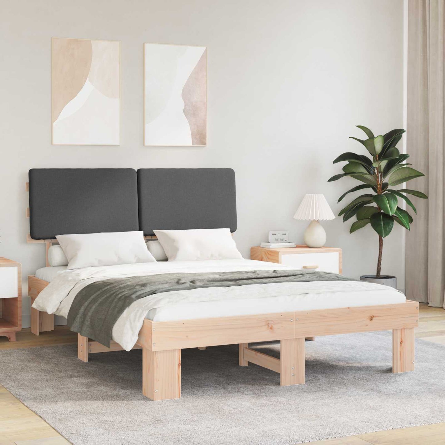 Sengestel med Polstret Hovedgavl Mørkegrå 140 x 190 cm