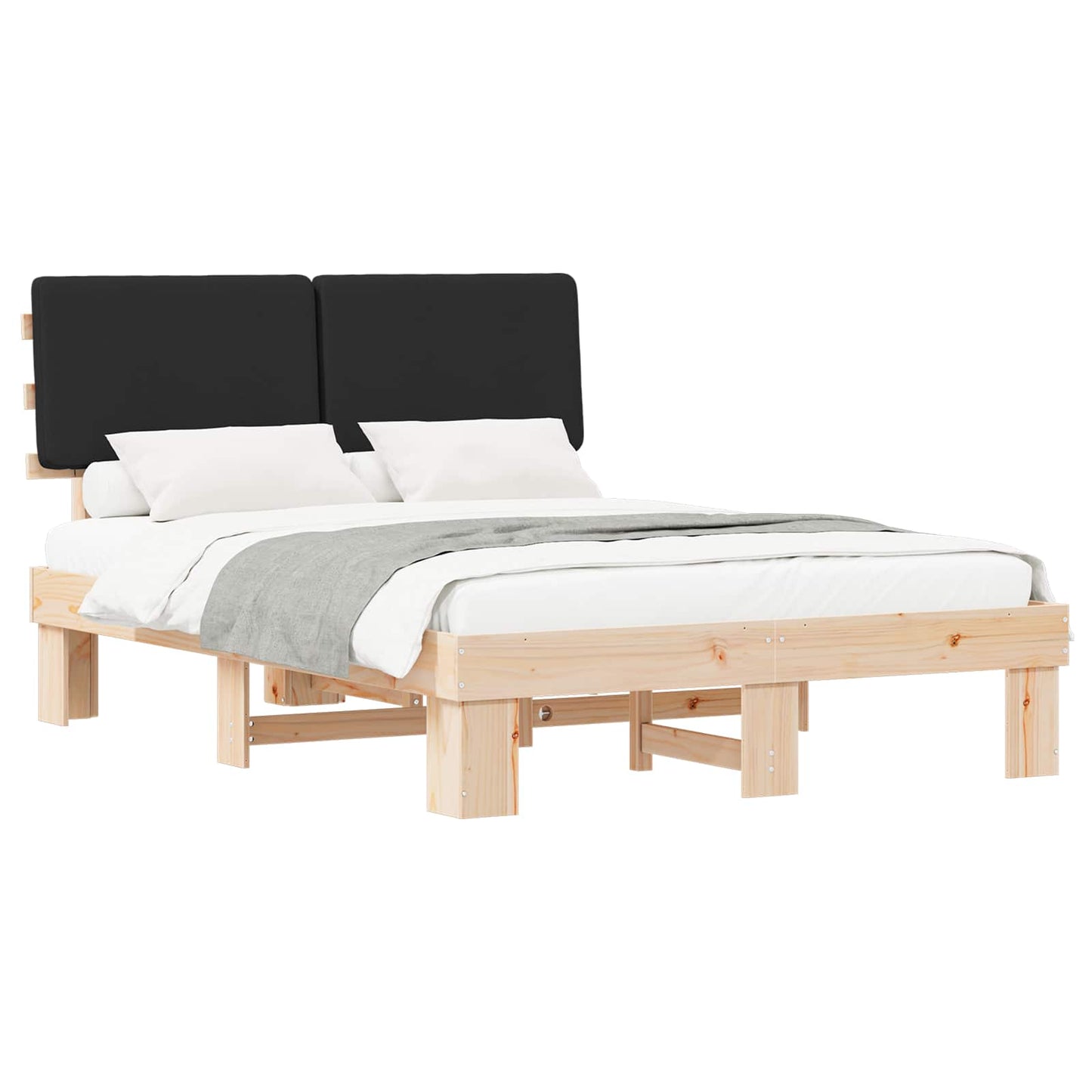 Sengestel med Polstret Hovedgavl Sort 140 x 190 cm