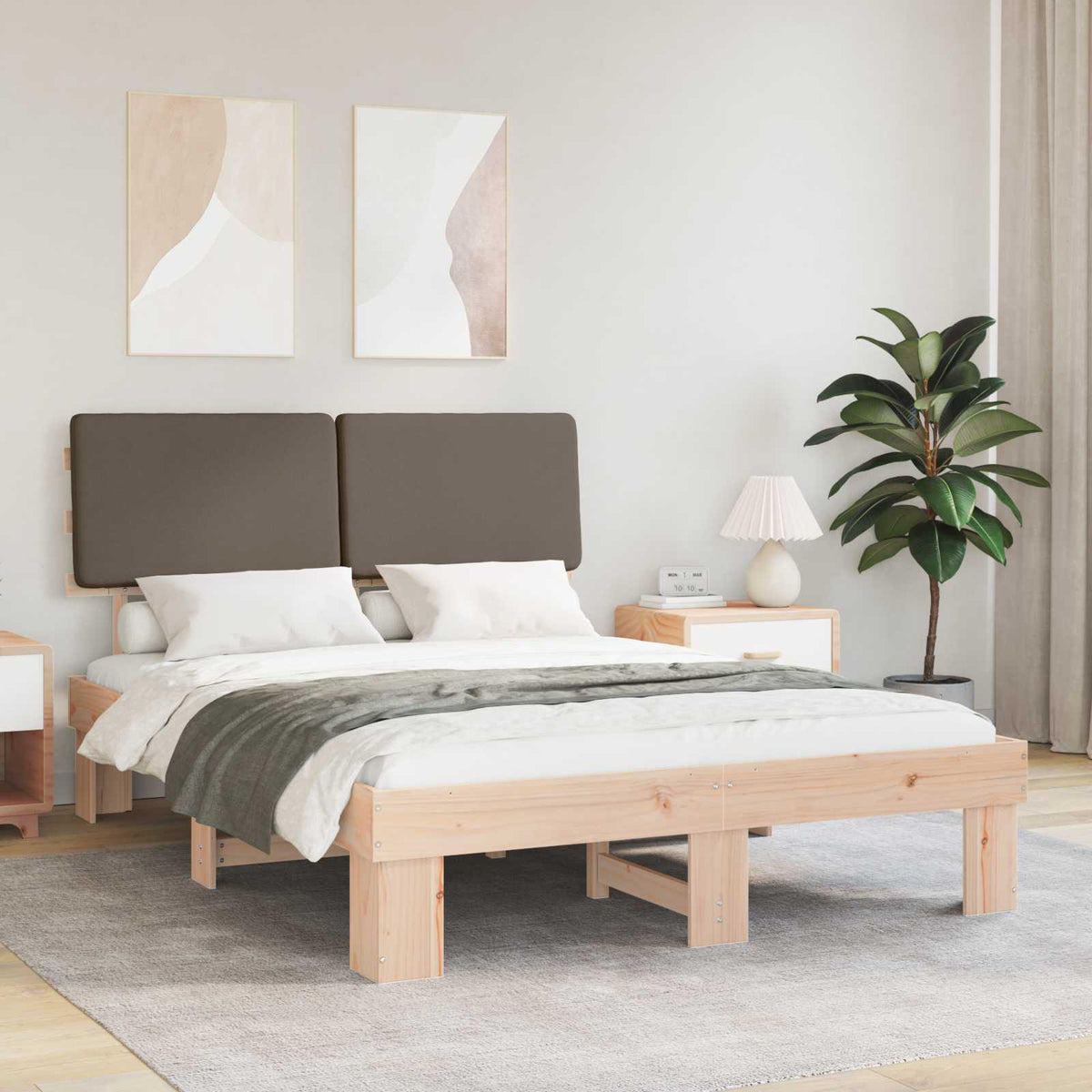 Sengestel med Polstret Hovedgavl Gråbrun 140 x 190 cm