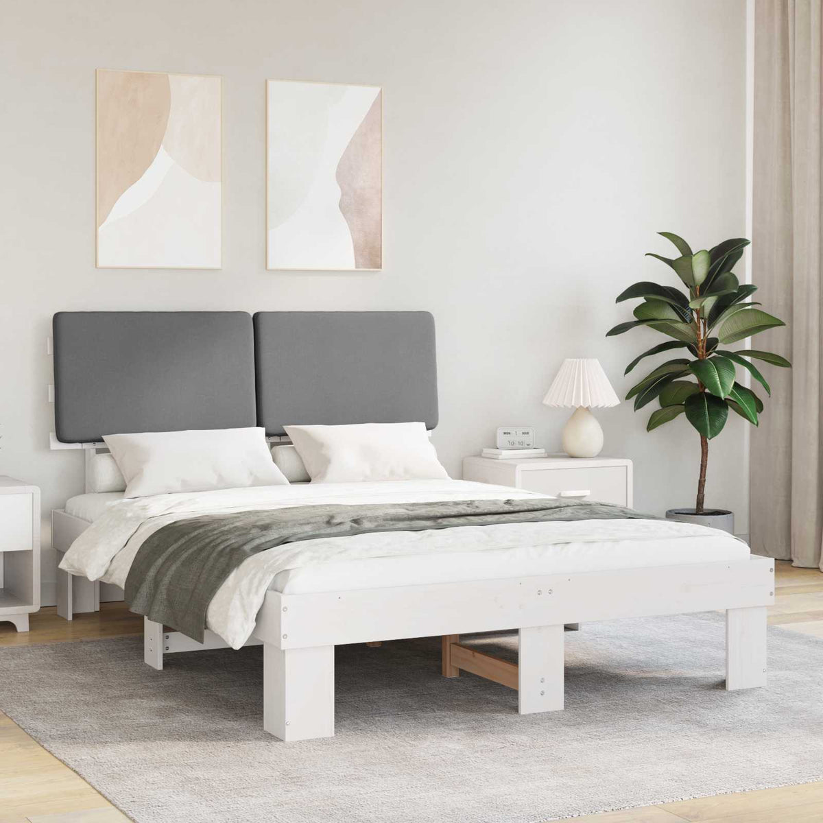 Sengestel med Polstret Hovedgavl Lysegrå 135 x 190 cm