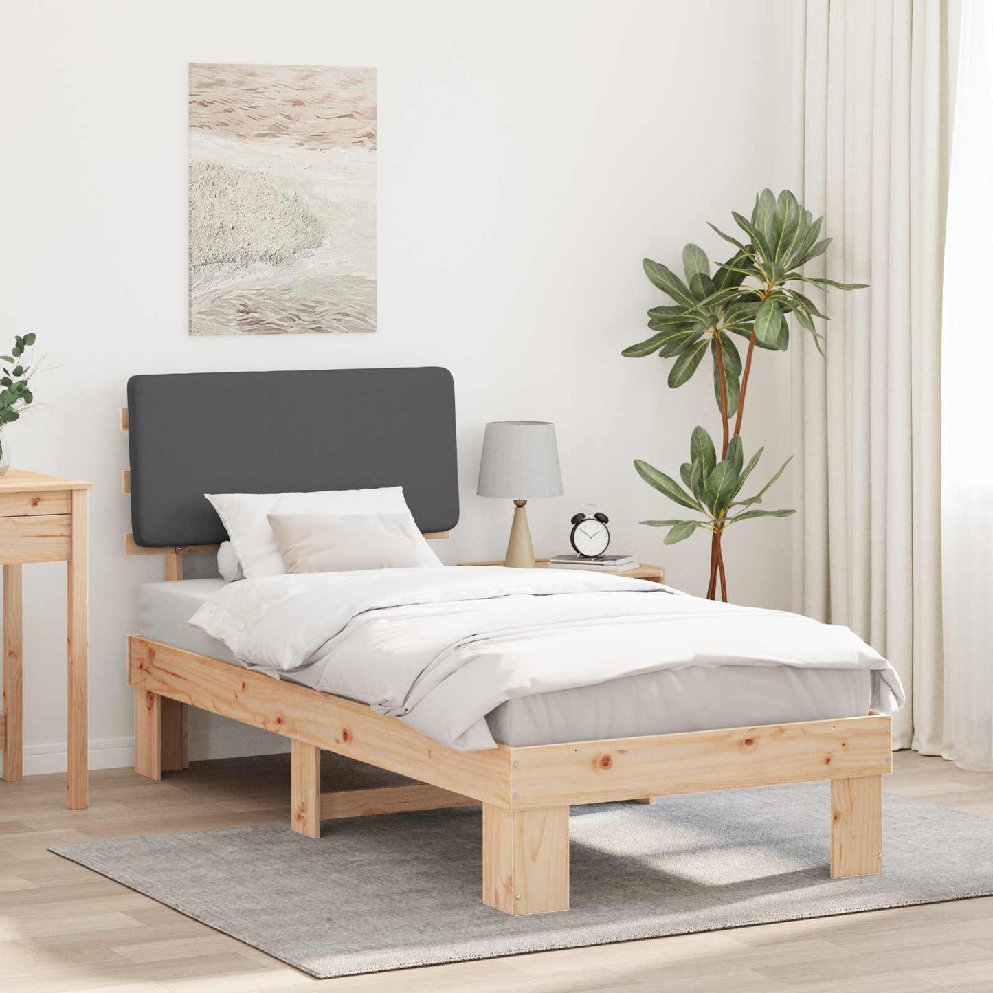 Sengestel med Polstret Hovedgavl Mørkegrå 90 x 200 cm