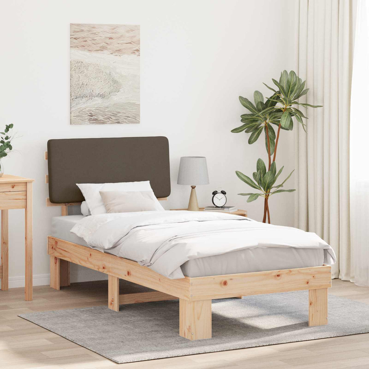 Sengestel med Polstret Hovedgavl Gråbrun 90 x 200 cm
