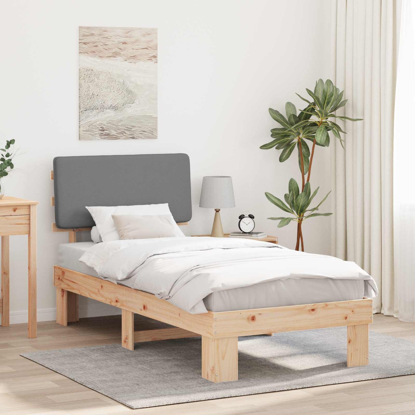 Sengestel med Polstret Hovedgavl Lysegrå 80 x 200 cm