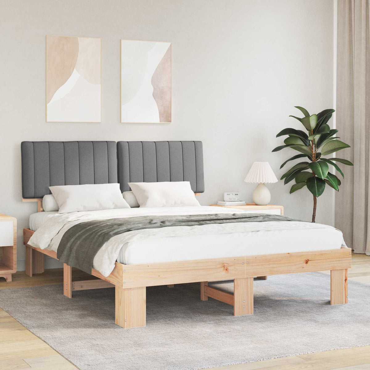 Sengestel med Polstret Hovedgavl Lysegrå 160 x 200 cm