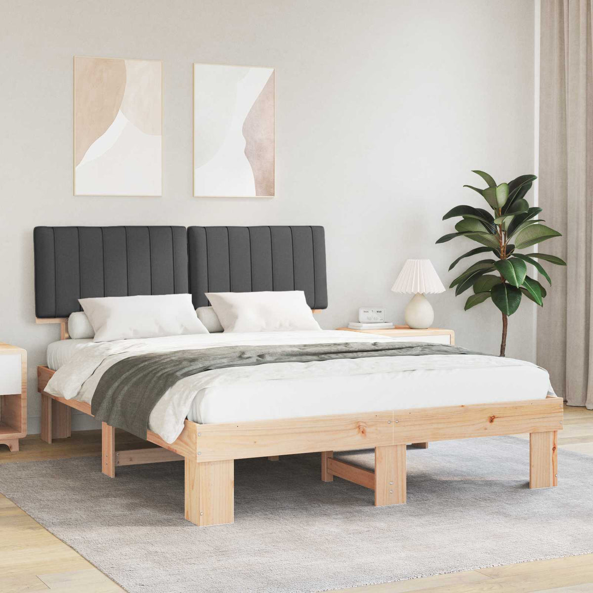 Sengestel med Polstret Hovedgavl Mørkegrå 160 x 200 cm