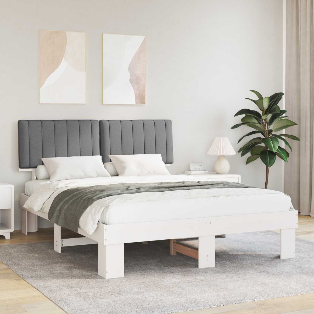 Sengestel med Polstret Hovedgavl Lysegrå 160 x 200 cm