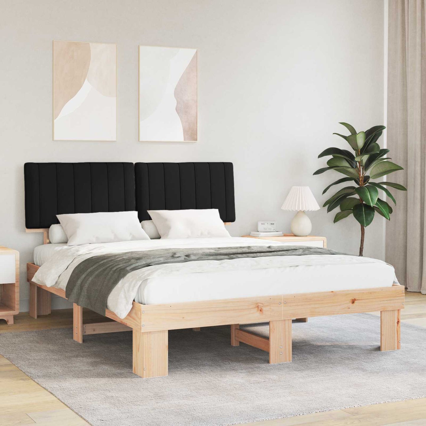Sengestel med Polstret Hovedgavl Sort 150 x 200 cm