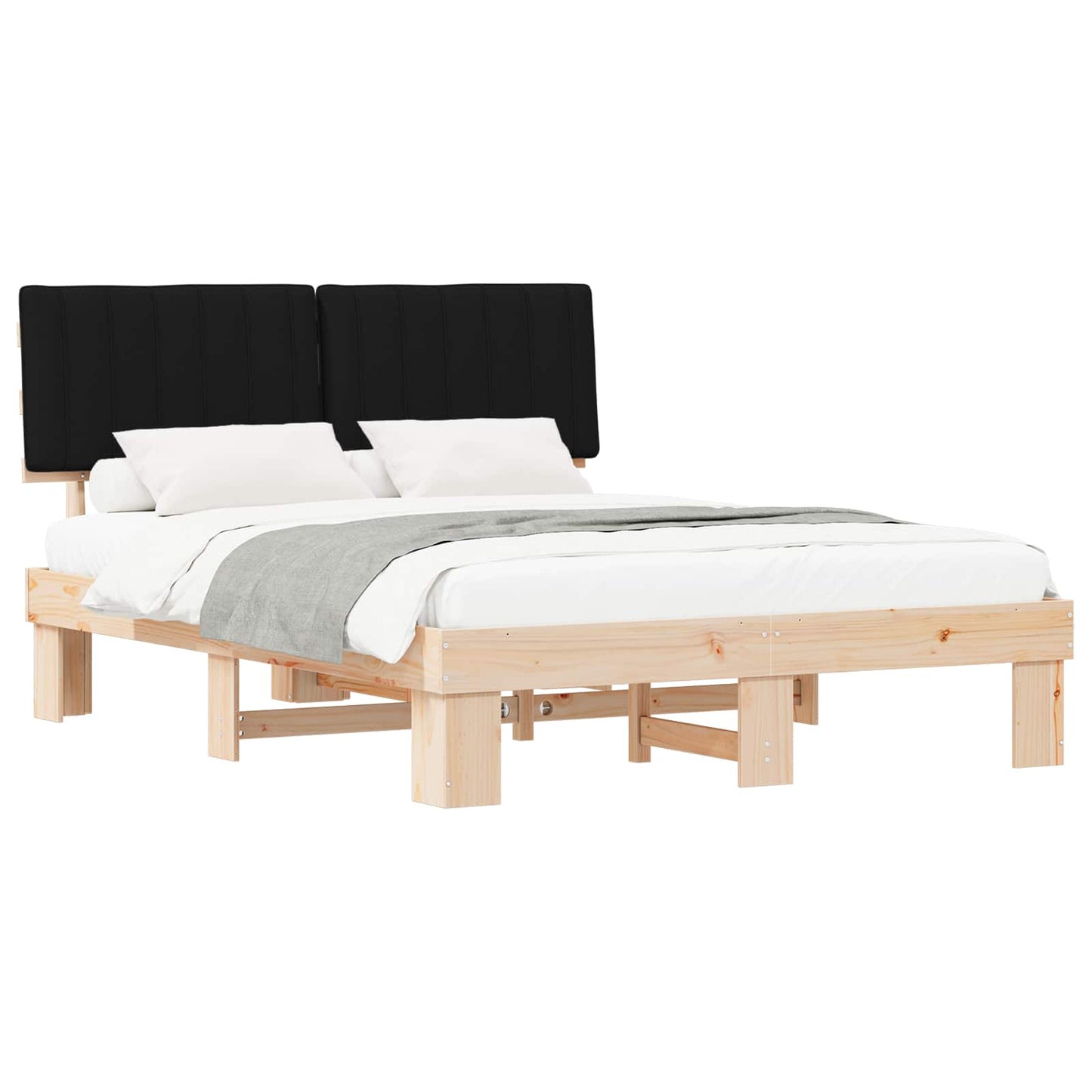 Sengestel med Polstret Hovedgavl Sort 150 x 200 cm