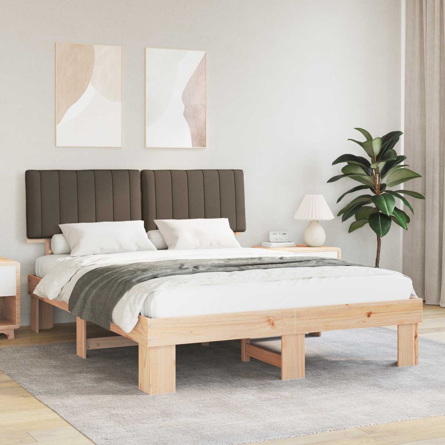 Sengestel med Polstret Hovedgavl Gråbrun 150 x 200 cm